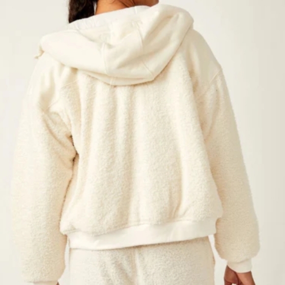 FP Movement by Free People Cuddle Up Front Zip Fleece Hoodie color Ivory - Picture 2 of 2